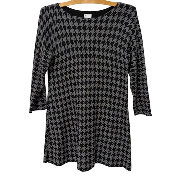 Chico's | Top Tunic Black Gray Houndstooth 3/4 Sleeves- Size Medium 1 - Picture 1 of 7